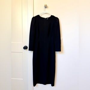 VERONICA BEARD GEOFF PUFF SLEEVE BLACK MIDI DRESS